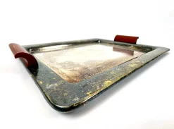 Versilbertes Art Deco Serviertablett mit Griff aus Bakelit von František Bibus & Son, 1930er