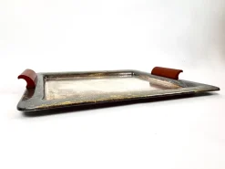Versilbertes Art Deco Serviertablett mit Griff aus Bakelit von František Bibus & Son, 1930er