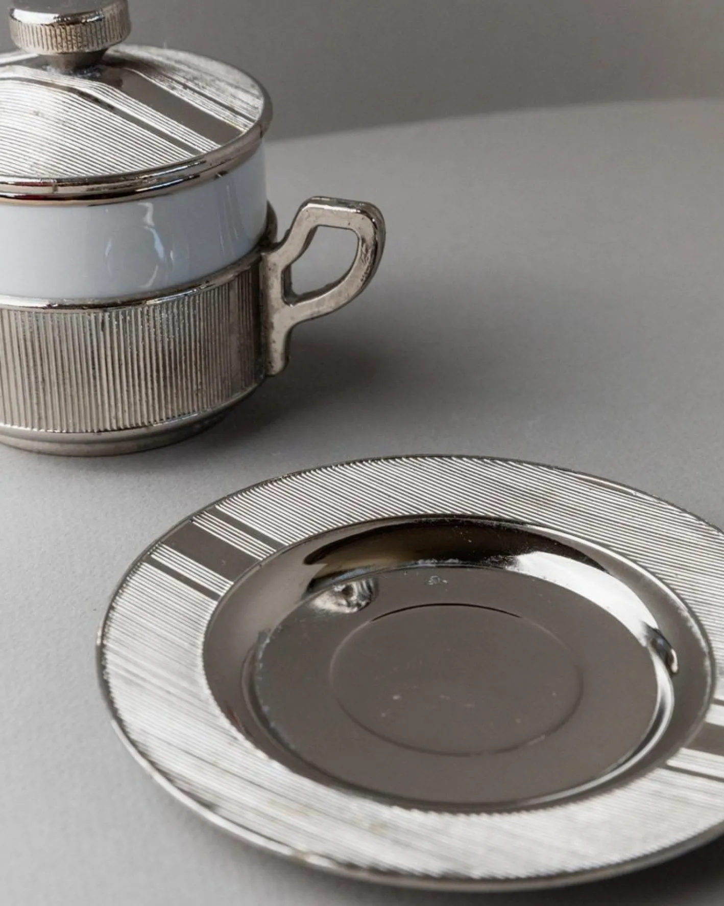 Versilberte Vintage Porzellanschale mit Tablett, Italien, 1950er, 2er Set