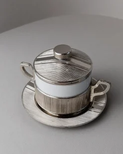 Versilberte Vintage Porzellanschale mit Tablett, Italien, 1950er, 2er Set