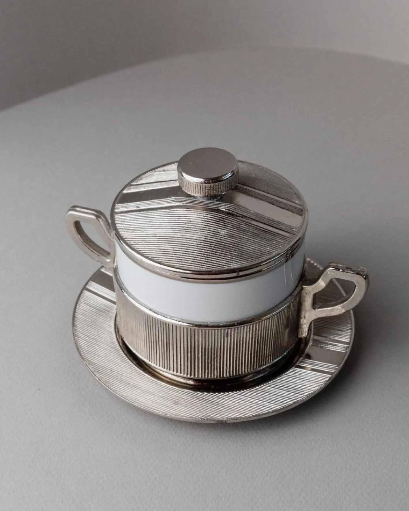 Versilberte Vintage Porzellanschale mit Tablett, Italien, 1950er, 2er Set