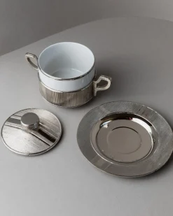 Versilberte Vintage Porzellanschale mit Tablett, Italien, 1950er, 2er Set