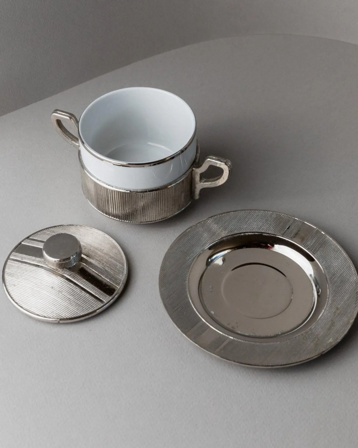 Versilberte Vintage Porzellanschale mit Tablett, Italien, 1950er, 2er Set