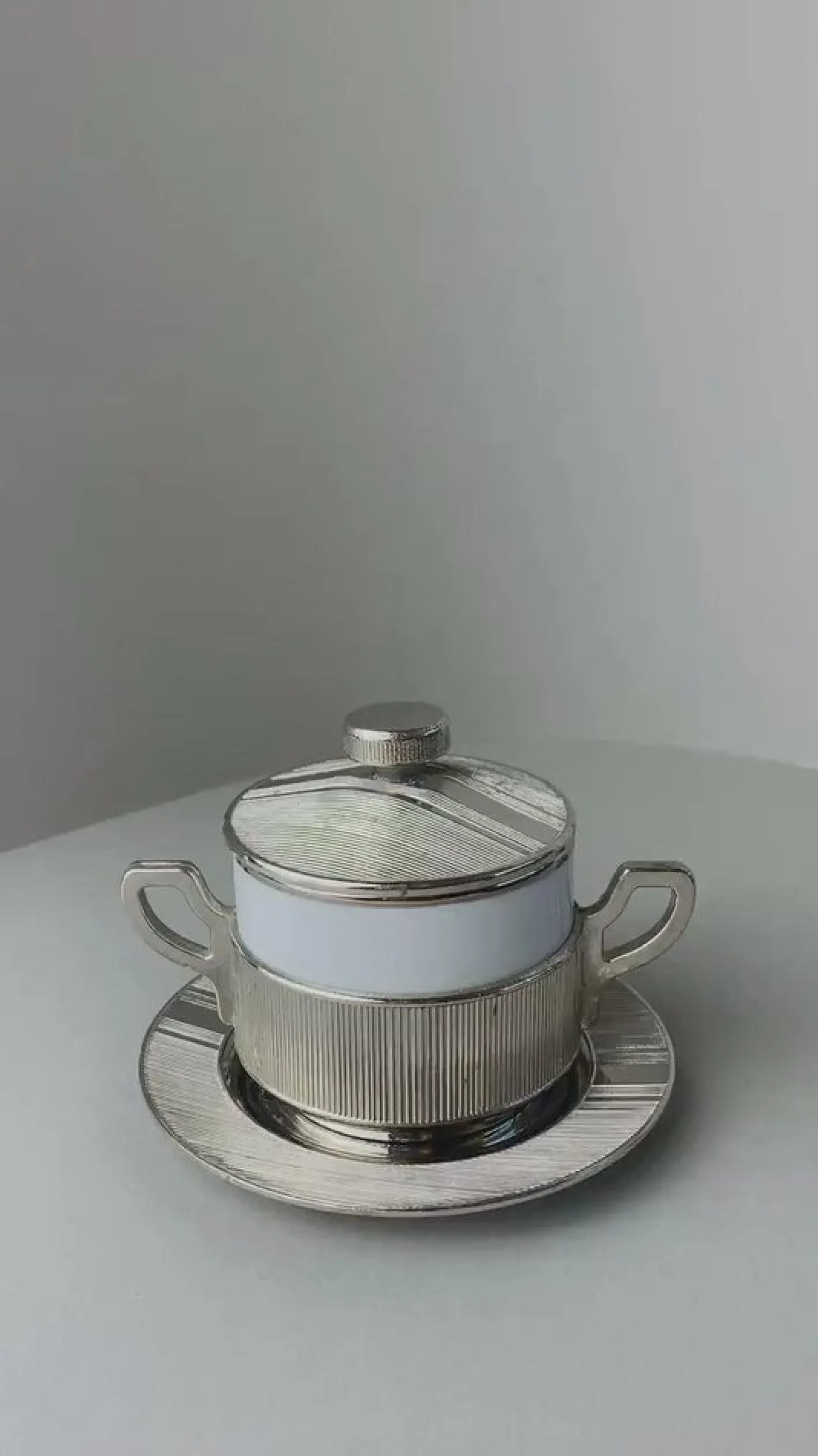Versilberte Vintage Porzellanschale mit Tablett, Italien, 1950er, 2er Set