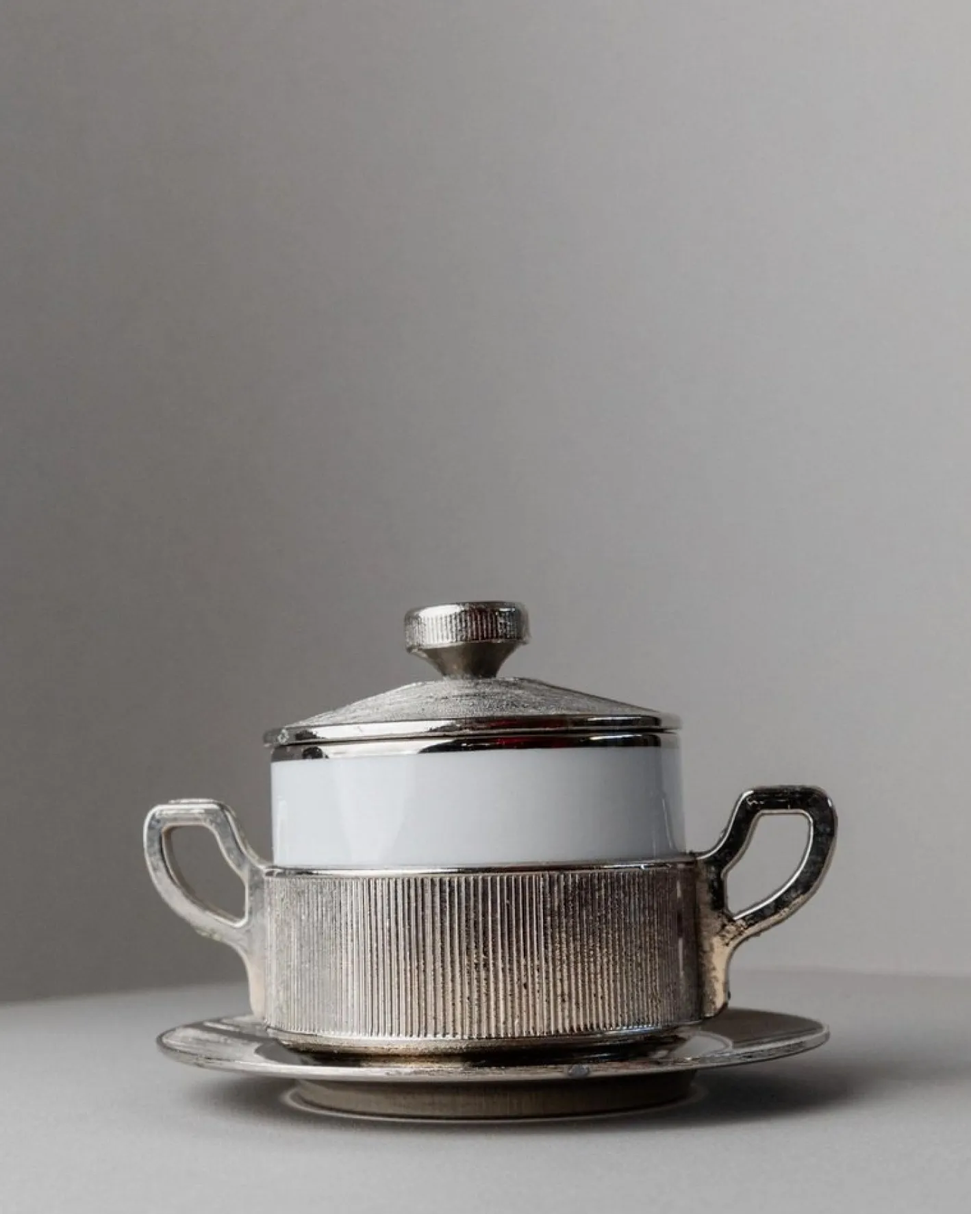 Versilberte Vintage Porzellanschale mit Tablett, Italien, 1950er, 2er Set