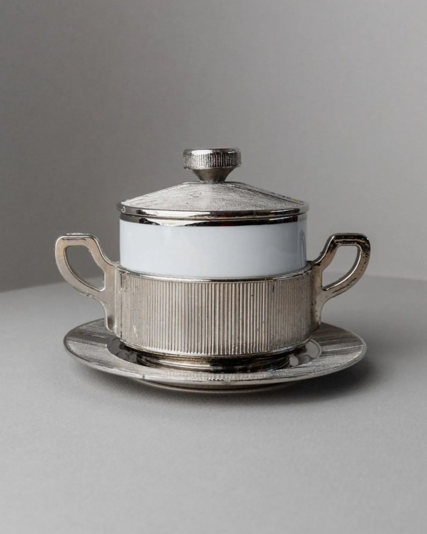Versilberte Vintage Porzellanschale mit Tablett, Italien, 1950er, 2er Set
