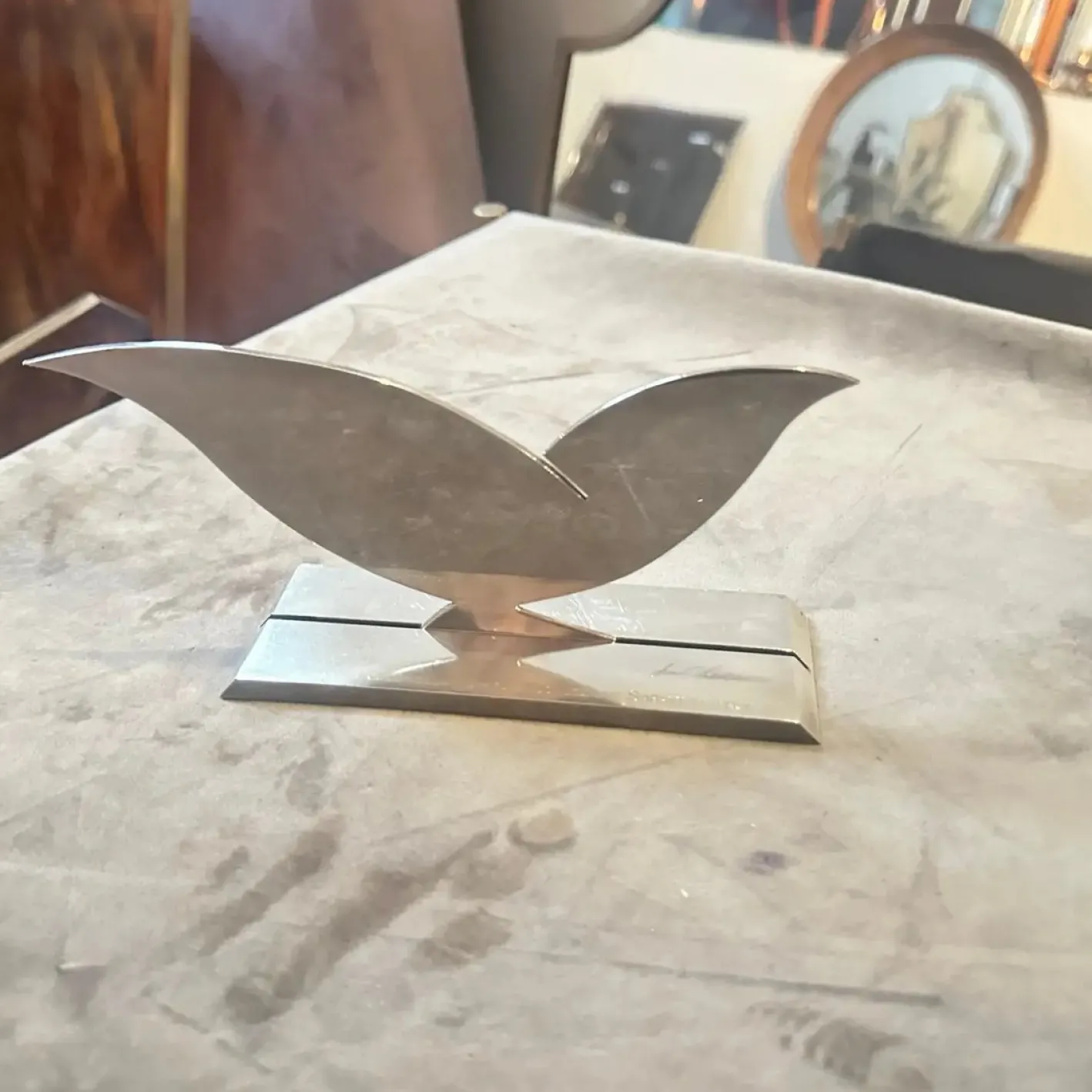 Versilberte Vintage Skulptur von La Colombella Bianca von Lino Sabattini, 1980er