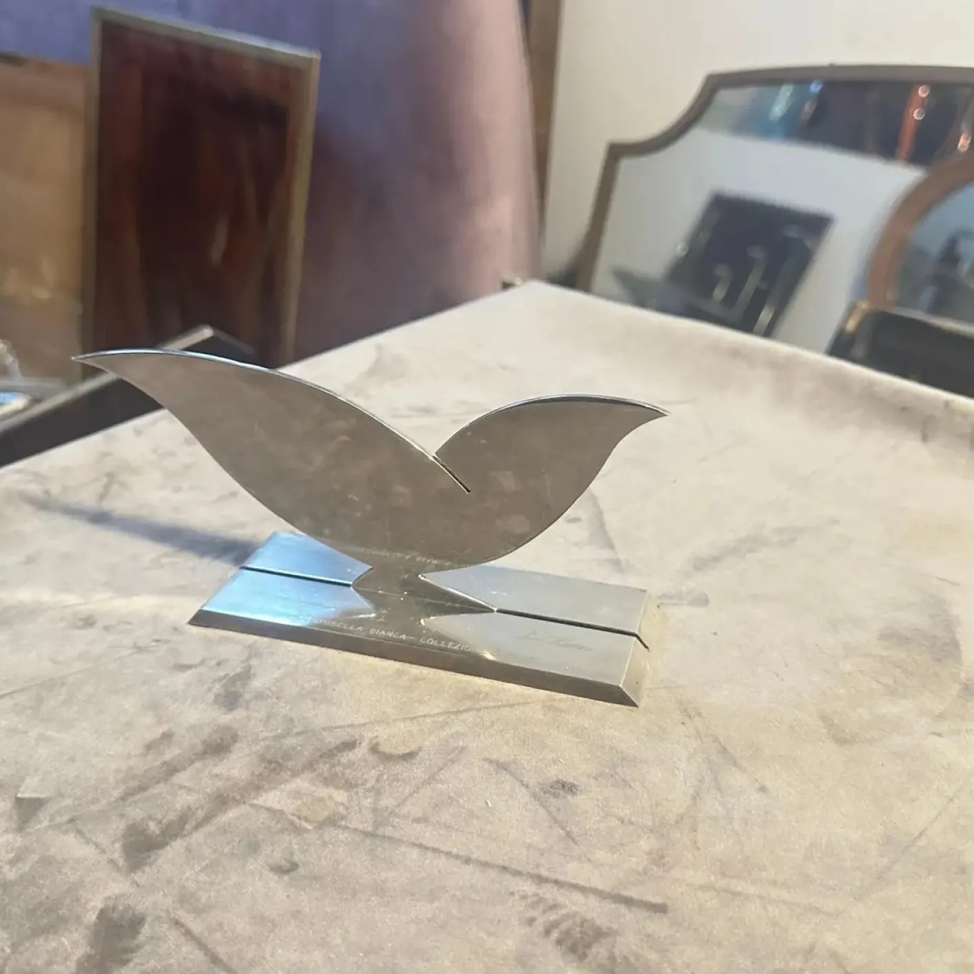 Versilberte Vintage Skulptur von La Colombella Bianca von Lino Sabattini, 1980er