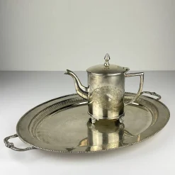 Versilberte Vintage Teekanne & Tablett von Royal Sheffield, England, 1950er, 2er Set