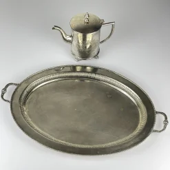 Versilberte Vintage Teekanne & Tablett von Royal Sheffield, England, 1950er, 2er Set