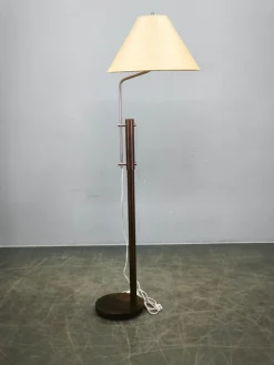 Verstellbare deutsche Vintage Stehlampe aus Eiche & Metall mit handgefertigtem Papierschirm, 1970er