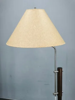 Verstellbare deutsche Vintage Stehlampe aus Eiche & Metall mit handgefertigtem Papierschirm, 1970er