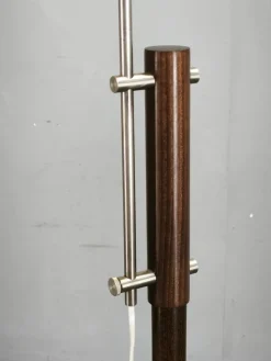Verstellbare deutsche Vintage Stehlampe aus Eiche & Metall mit handgefertigtem Papierschirm, 1970er