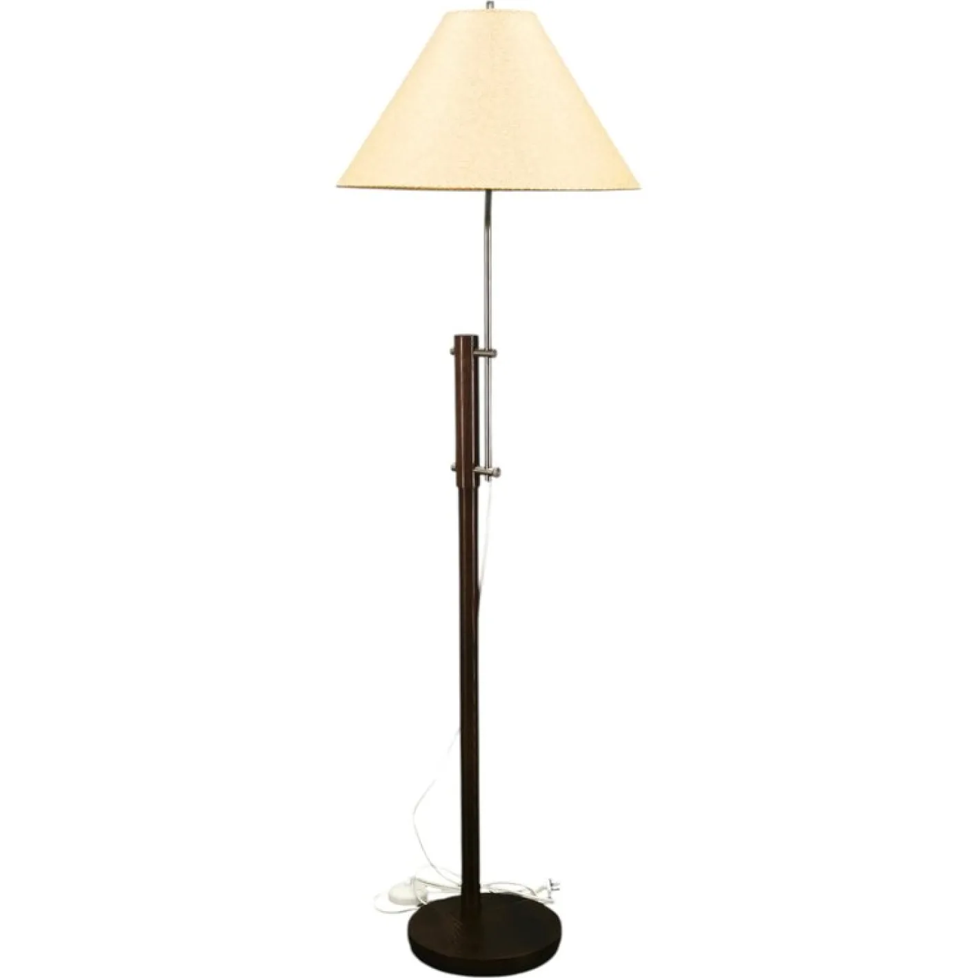 Verstellbare deutsche Vintage Stehlampe aus Eiche & Metall mit handgefertigtem Papierschirm, 1970er