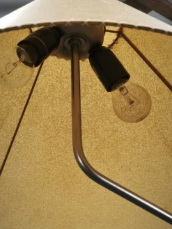 Verstellbare deutsche Vintage Stehlampe aus Eiche & Metall mit handgefertigtem Papierschirm, 1970er