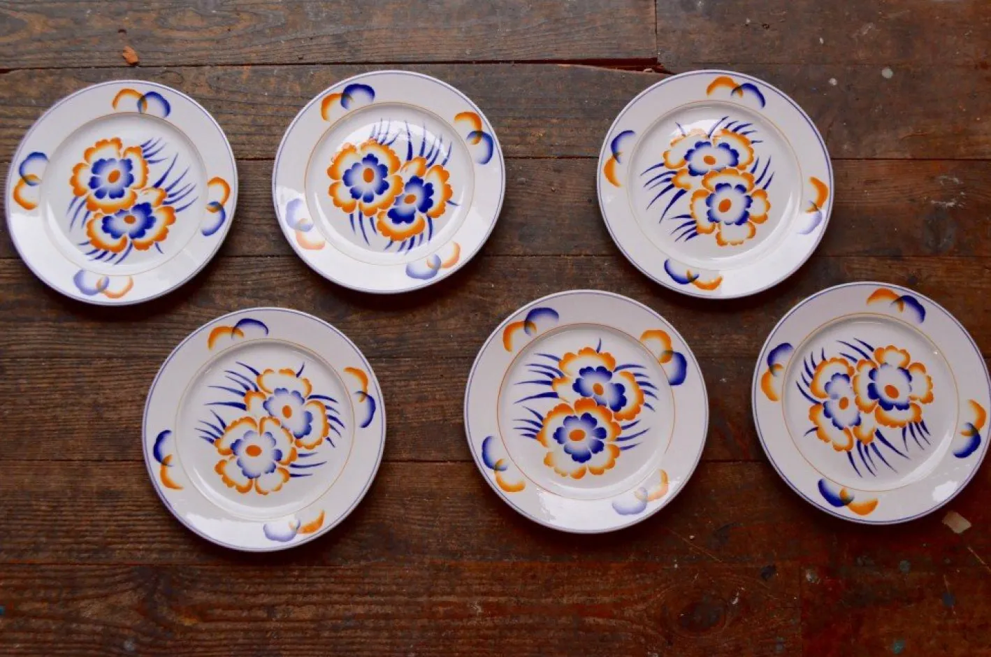 Verviers Teller von Faïencerie de Sarreguemines, 1940er, 6er Set