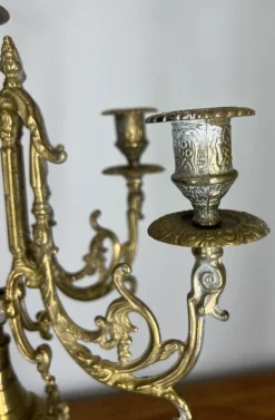 Verzierte französische Vintage Kerzenhalter aus Messing, 2