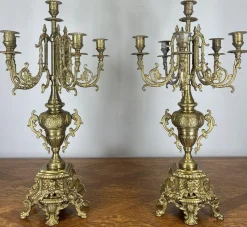 Verzierte französische Vintage Kerzenhalter aus Messing, 2