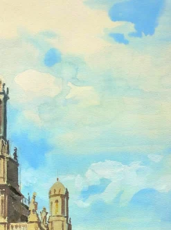 Victor Gabriel Gilbert, The Church of the Holy Trinity, Place De La Trinite, Paris, 1890er, Gouache & Aquarell & Papier, Gerahmt