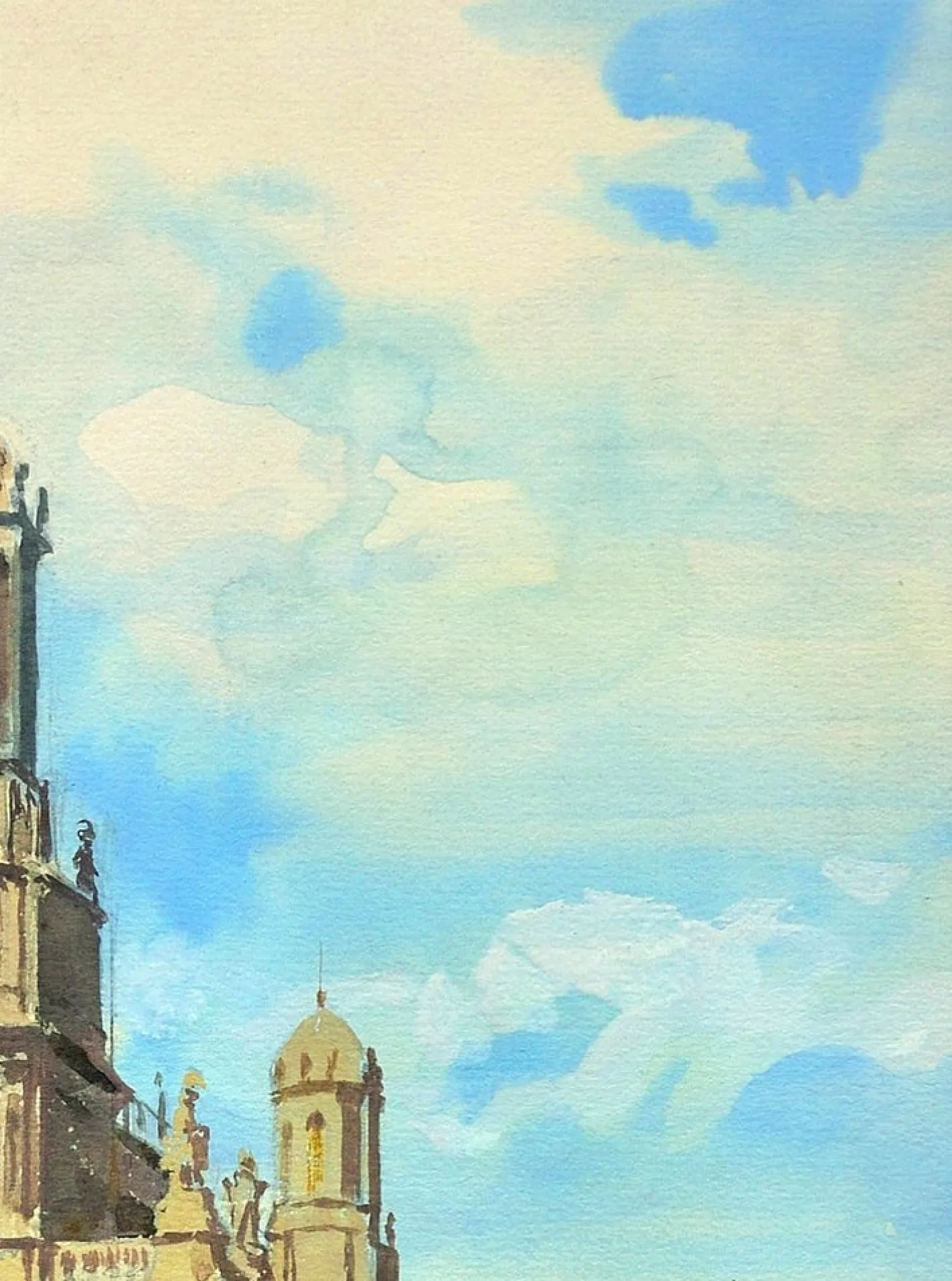 Victor Gabriel Gilbert, The Church of the Holy Trinity, Place De La Trinite, Paris, 1890er, Gouache & Aquarell & Papier, Gerahmt