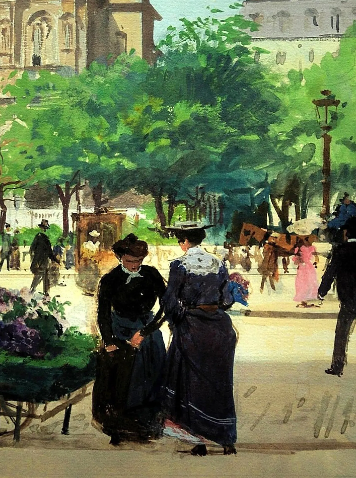 Victor Gabriel Gilbert, The Church of the Holy Trinity, Place De La Trinite, Paris, 1890er, Gouache & Aquarell & Papier, Gerahmt