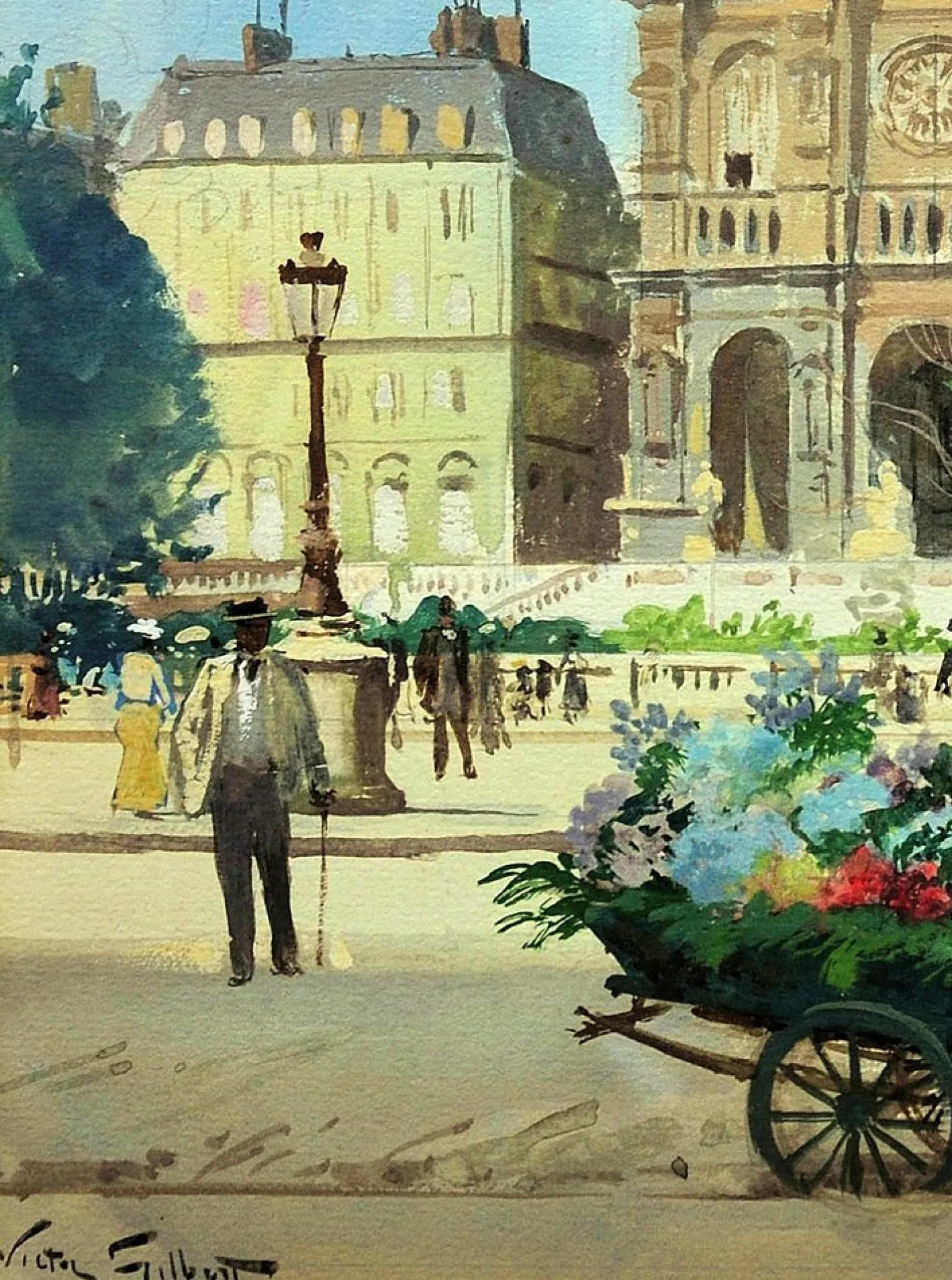 Victor Gabriel Gilbert, The Church of the Holy Trinity, Place De La Trinite, Paris, 1890er, Gouache & Aquarell & Papier, Gerahmt