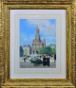 Victor Gabriel Gilbert, The Church of the Holy Trinity, Place De La Trinite, Paris, 1890er, Gouache & Aquarell & Papier, Gerahmt