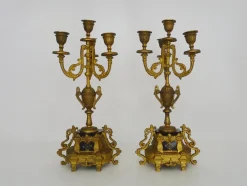 Vierarmiger Kronleuchter aus Bronze & Marmor, 1800er, 2er Set