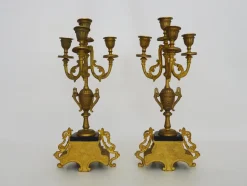 Vierarmiger Kronleuchter aus Bronze & Marmor, 1800er, 2er Set