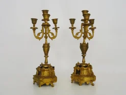 Vierarmiger Kronleuchter aus Bronze & Marmor, 1800er, 2er Set