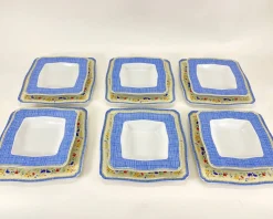 Viereckige und tiefe Teller mit Blumenmuster, 6er Set