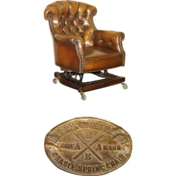 Viktorianischer Chesterfield Schaukelsessel aus Leder von Harringtons