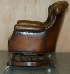 Viktorianischer Chesterfield Schaukelsessel aus Leder von Harringtons