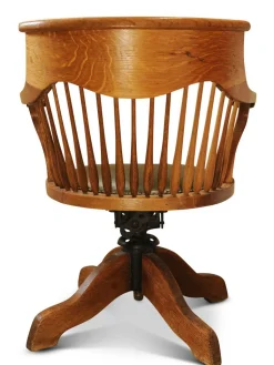 Viktorianischer Drehsessel aus Eiche mit Fächer aus Leder, 1890er