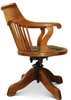 Viktorianischer Drehsessel aus Eiche mit Fächer aus Leder, 1890er