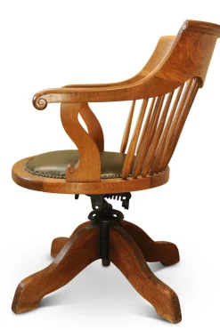 Viktorianischer Drehsessel aus Eiche mit Fächer aus Leder, 1890er
