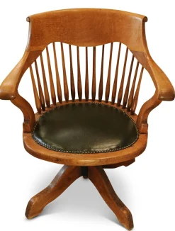 Viktorianischer Drehsessel aus Eiche mit Fächer aus Leder, 1890er