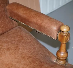 Viktorianischer Liegesessel aus braunem Leder, 1860er