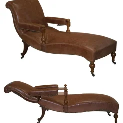 Viktorianischer Liegesessel aus braunem Leder, 1860er