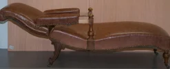Viktorianischer Liegesessel aus braunem Leder, 1860er