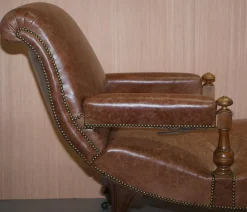 Viktorianischer Liegesessel aus braunem Leder, 1860er