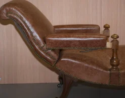 Viktorianischer Liegesessel aus braunem Leder, 1860er