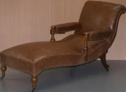 Viktorianischer Liegesessel aus braunem Leder, 1860er