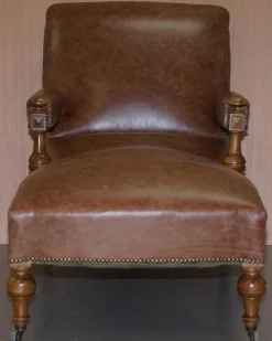 Viktorianischer Liegesessel aus braunem Leder, 1860er