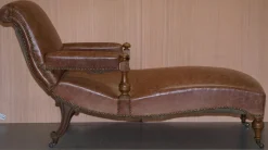Viktorianischer Liegesessel aus braunem Leder, 1860er