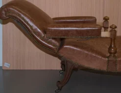 Viktorianischer Liegesessel aus braunem Leder, 1860er