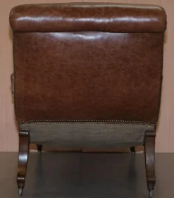 Viktorianischer Liegesessel aus braunem Leder, 1860er