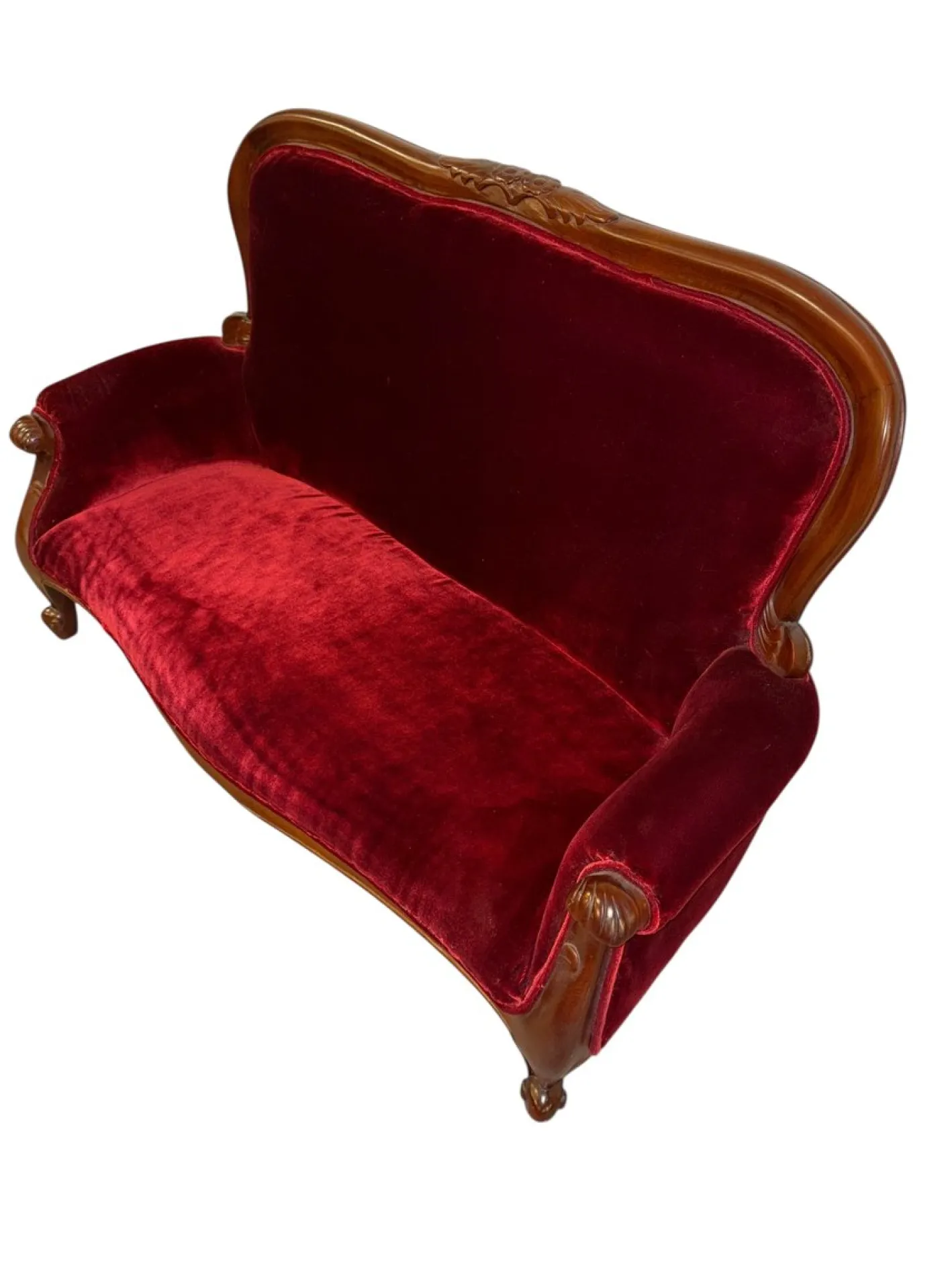 Viktorianischer Loveseat Miniatur in Rotem Samt