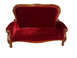 Viktorianischer Loveseat Miniatur in Rotem Samt