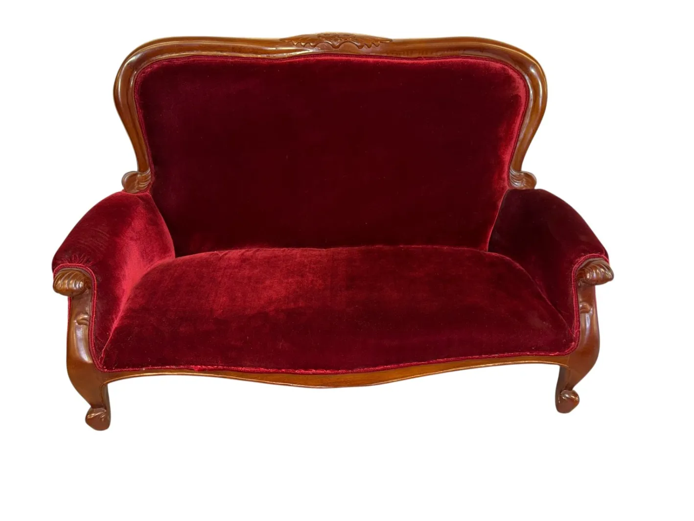 Viktorianischer Loveseat Miniatur in Rotem Samt